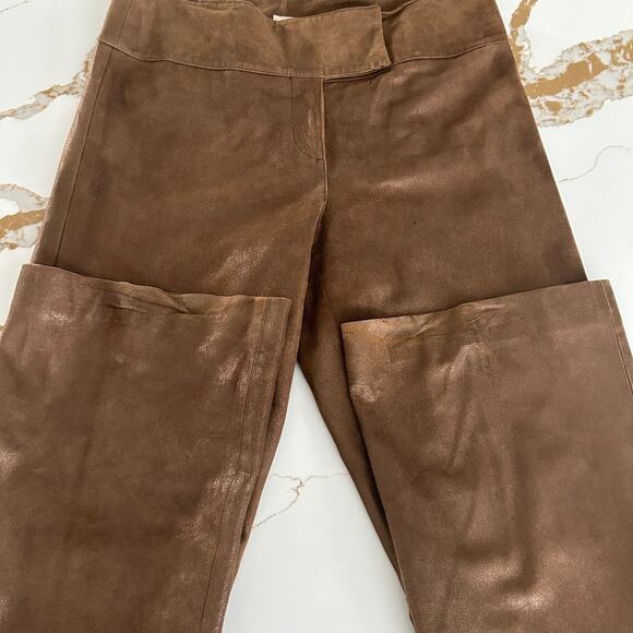 Cache Suede Leather Pants SZ8 Bootcut Y2K Vintage Metallic Bronze Brown Boho - Picture 4 of 13